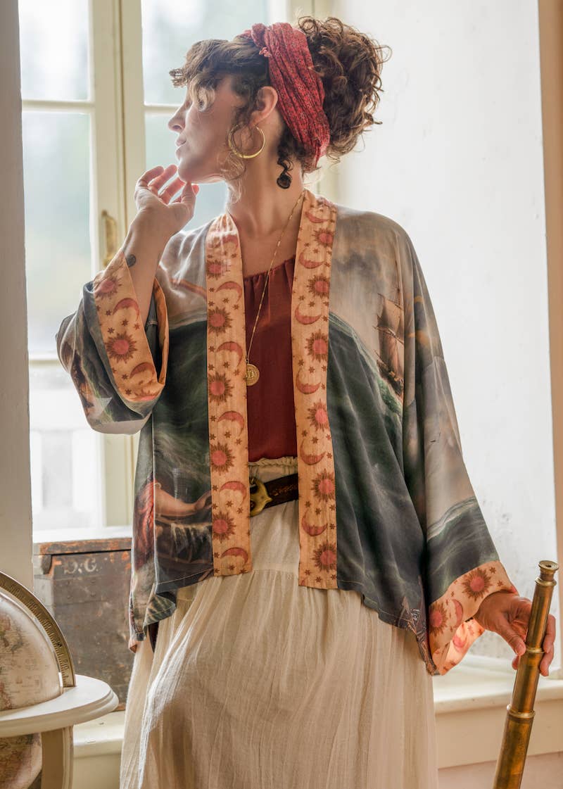 Hold Fast Pixie Duster Cropped Kimono w/ Boat, Rainbow
