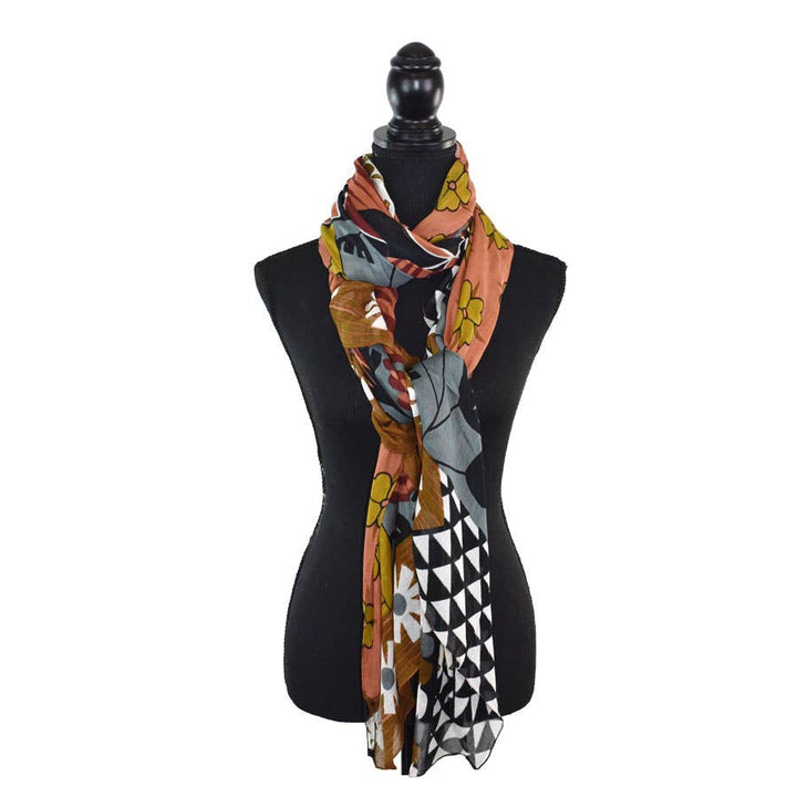 Hipster Retro Mixed Motif Scarf: Navy