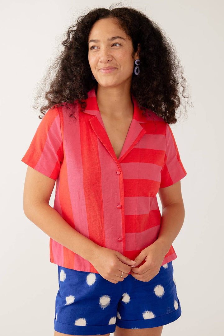 Camp Shirt Pink Red Linen Cotton