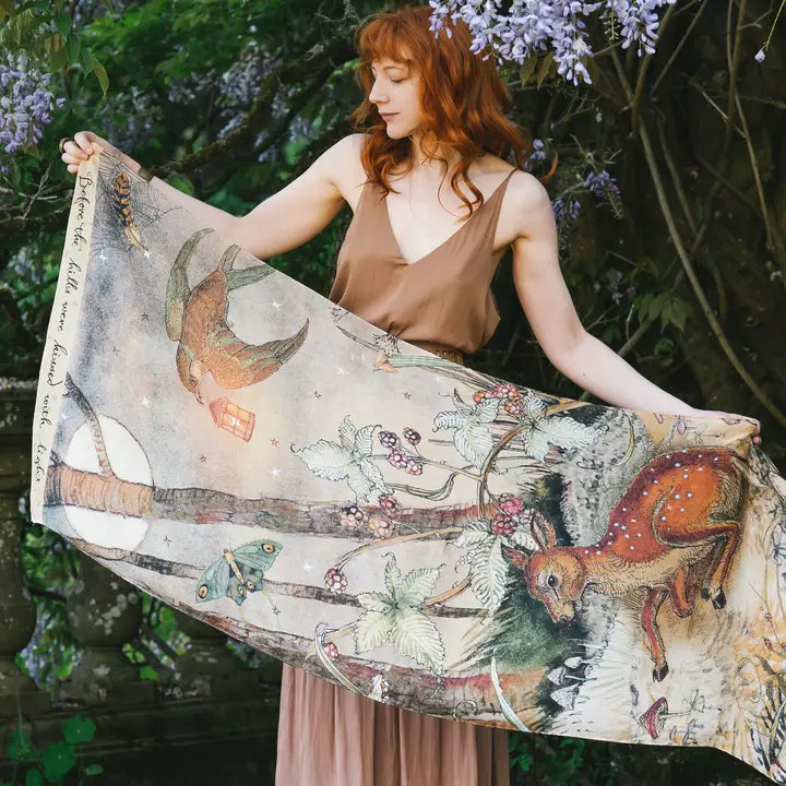 Lovelight Scarf with Woodland Deer, Swallow & Poetry