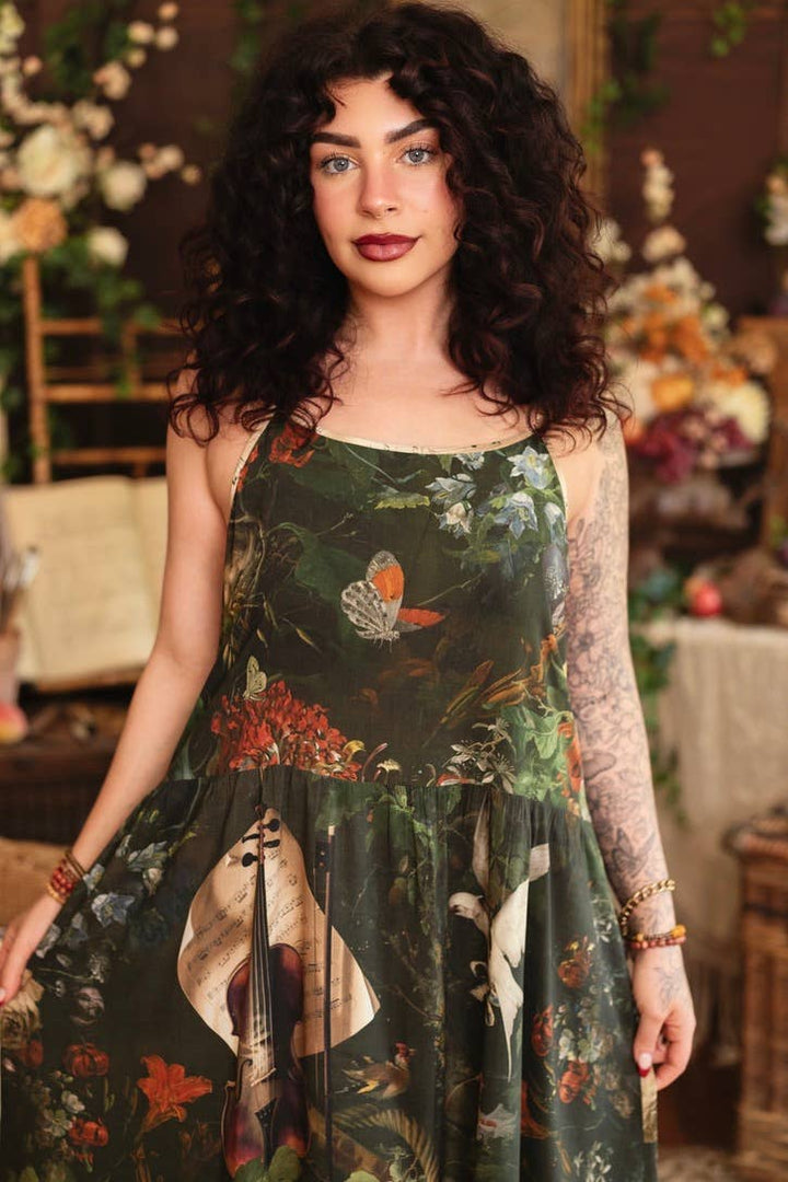 Labour of Love Bohéme Maxi Slip Dress w/ florals & violin