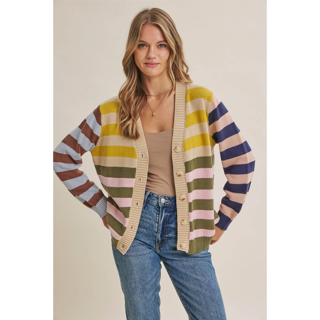 Playful Color Story Multi Color Stripe Button Down Cardigan