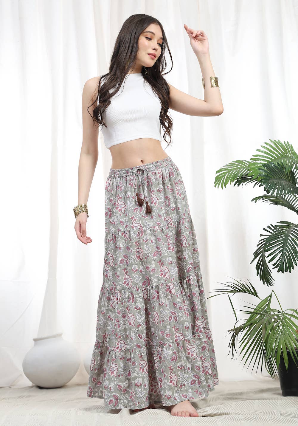 Block Printed Cotton Maxi Skirt