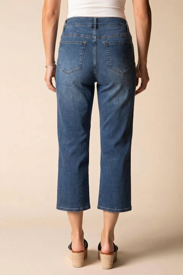 Stretch Denim Seamed Cropped Flare