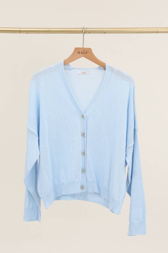 V-neck Buttoned Cardigan in 100% Cotton