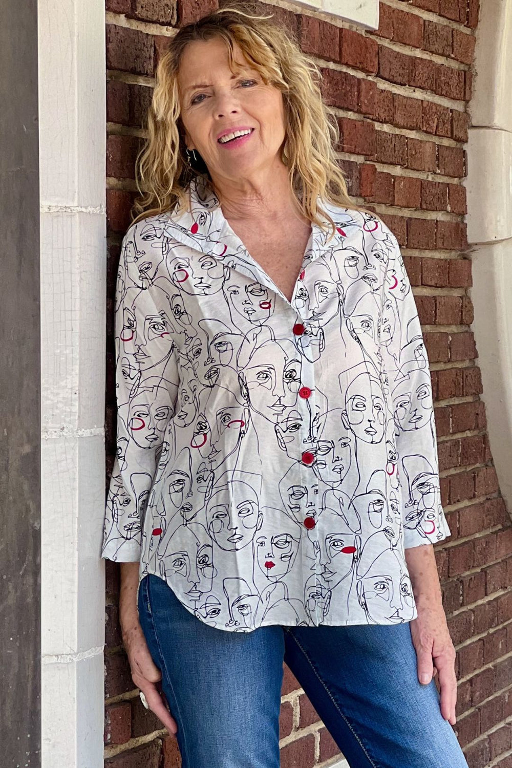 Shana Faces Button Top at Adlib Clothing in Asheville, NC