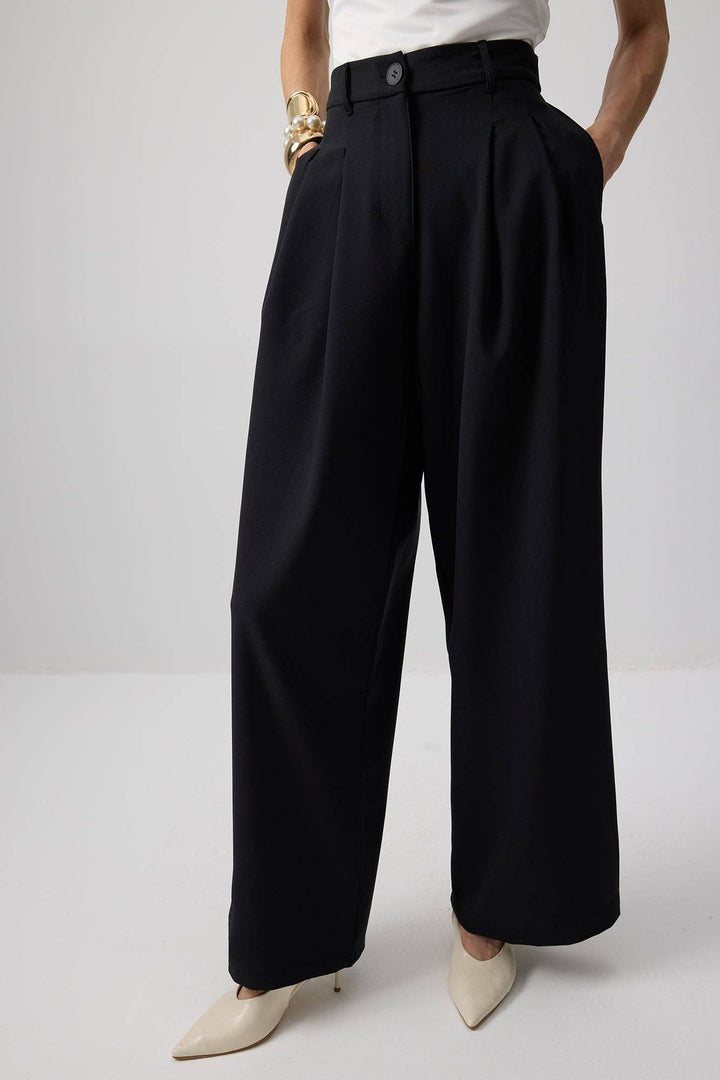High-Waisted Pleated Crepe Trousers