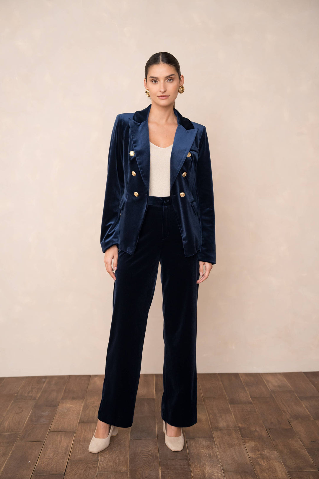High-Waisted Straight Cut Velvet Trousers