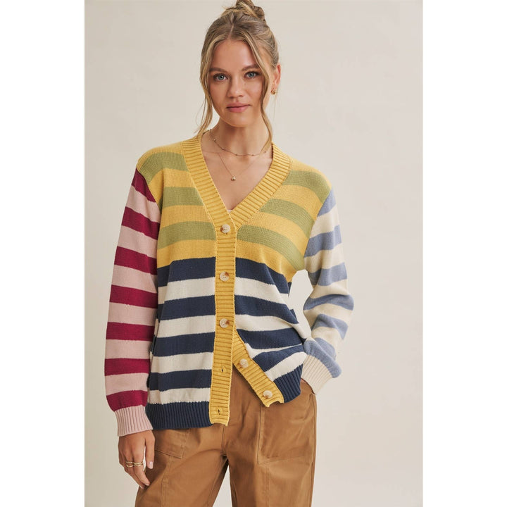 Playful Color Story Multi Color Stripe Button Down Cardigan