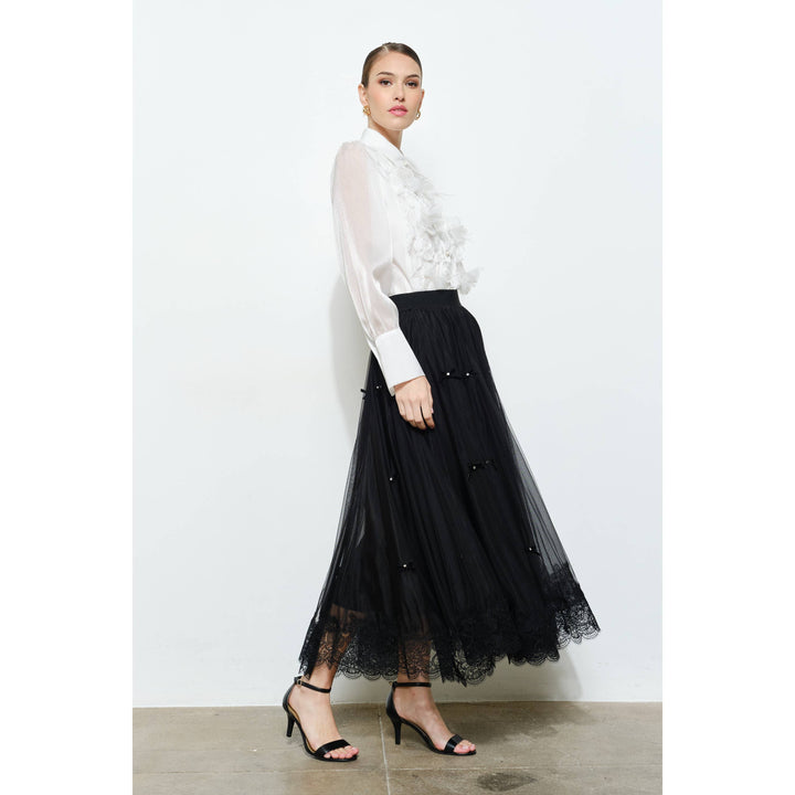 Elegant 3D Floral Organza Long Sleeve Blouse