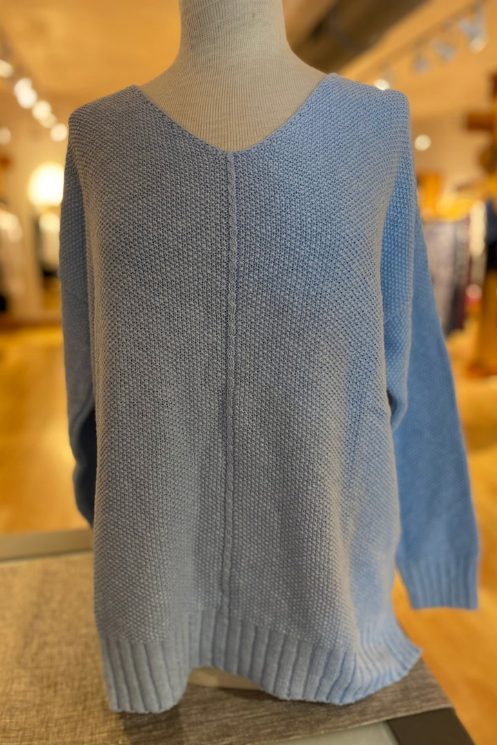 Center Seam V-Neck Seed Stitch Sweater