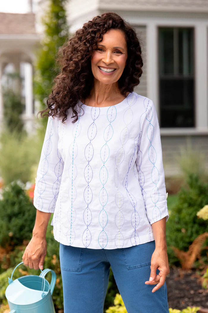 Chainstitch Embroidery Button Back Pullover