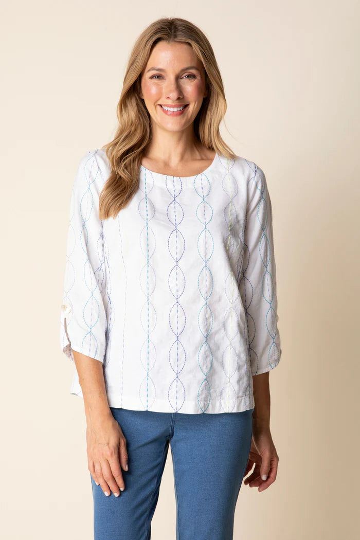 Chainstitch Embroidery Button Back Pullover