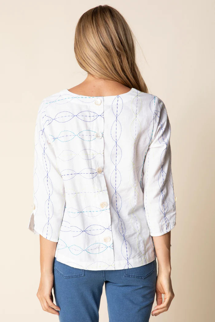 Chainstitch Embroidery Button Back Pullover