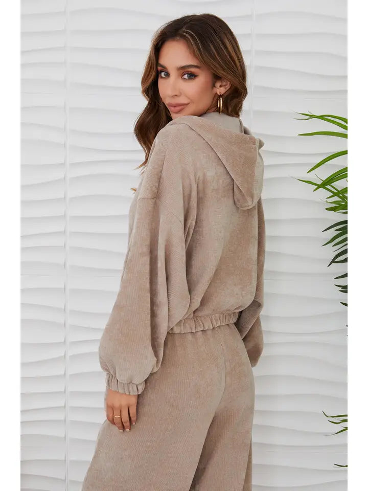 Waffle Pattern Zip Up Hoodie