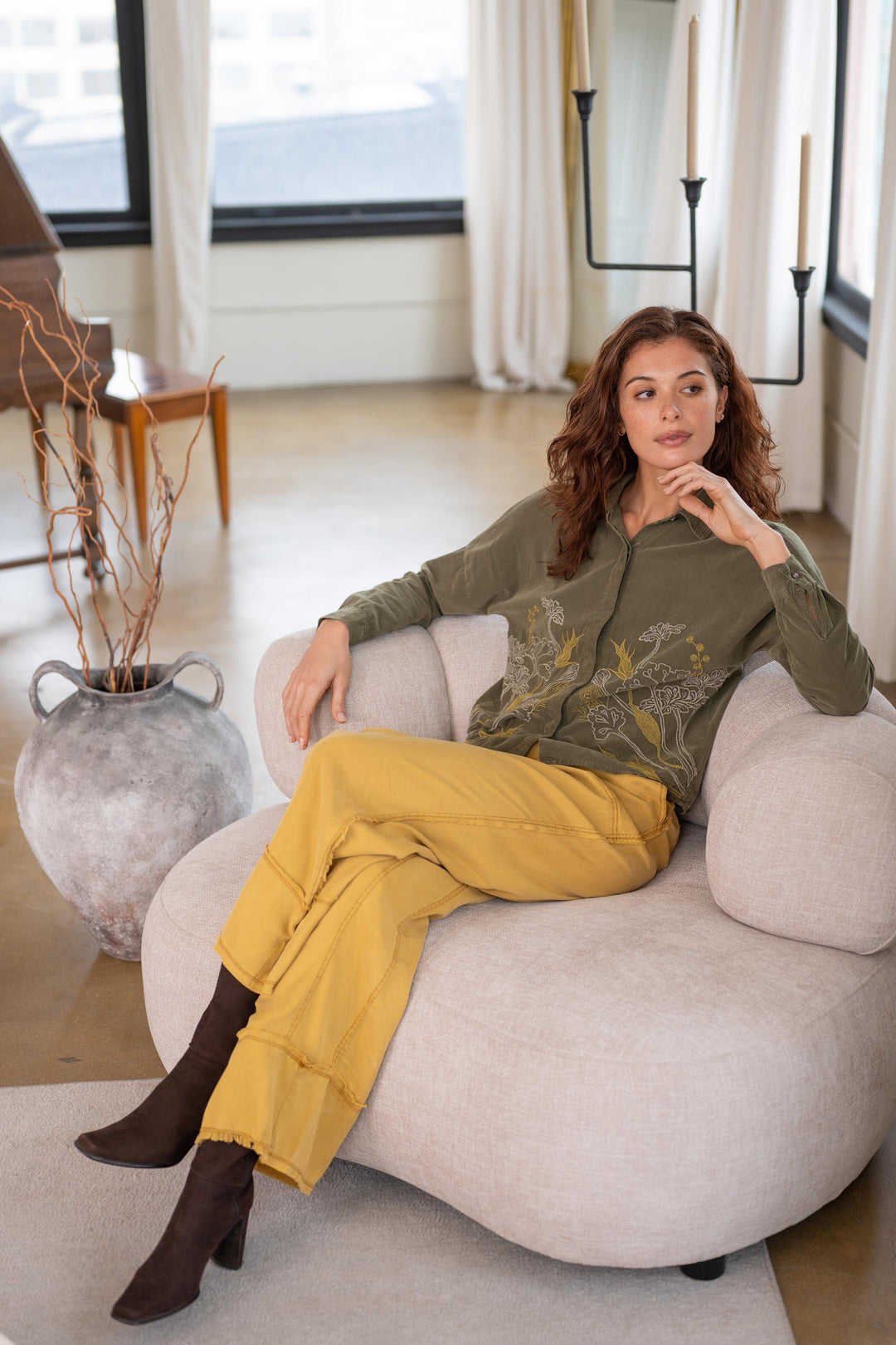 Embroidered Kyle Button Up Blouse