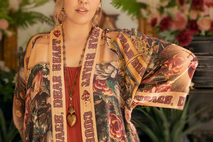 Courage Dear Heart Opera Duster Kimono Robe w/ Sacred Heart