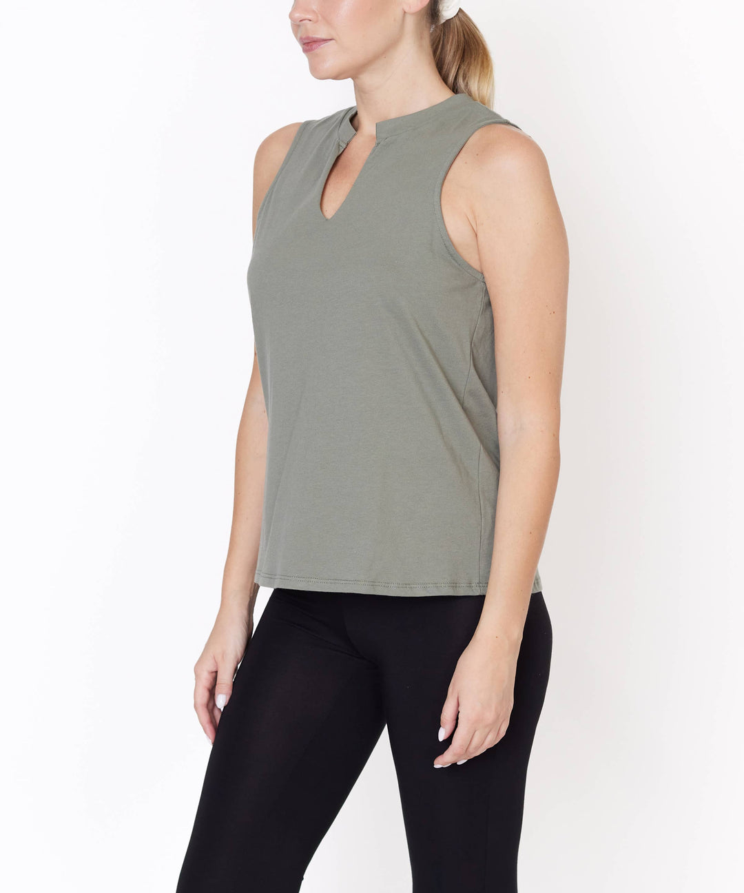 V-Cut Edge Sleeveless Cotton Jersey Top