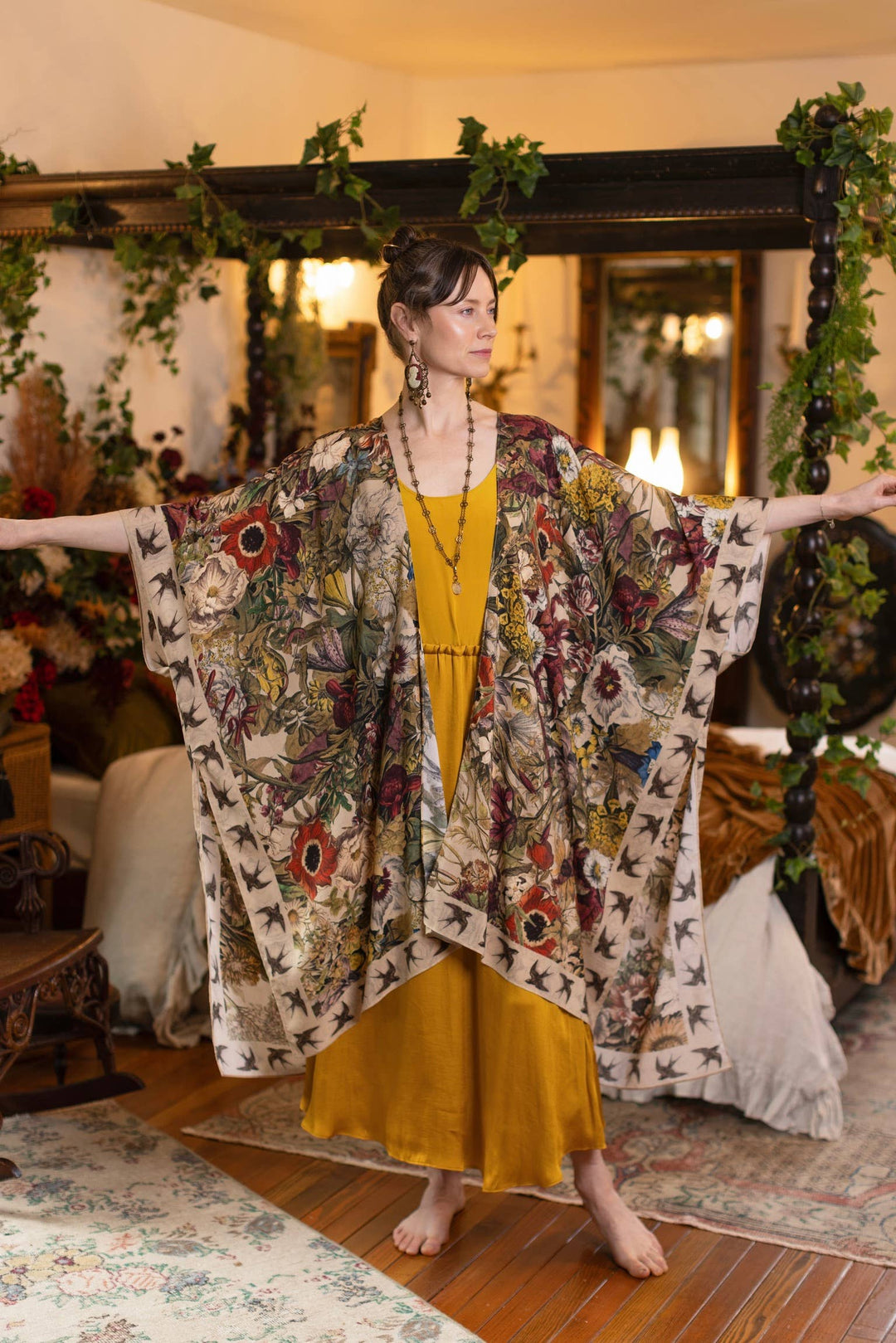Golden Hour Goddess Duster Kimono w/ Floral Print