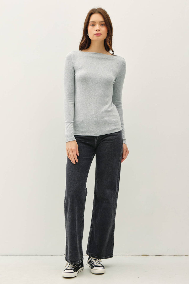 Basic Boat Neck Long Sleeve Knit Top