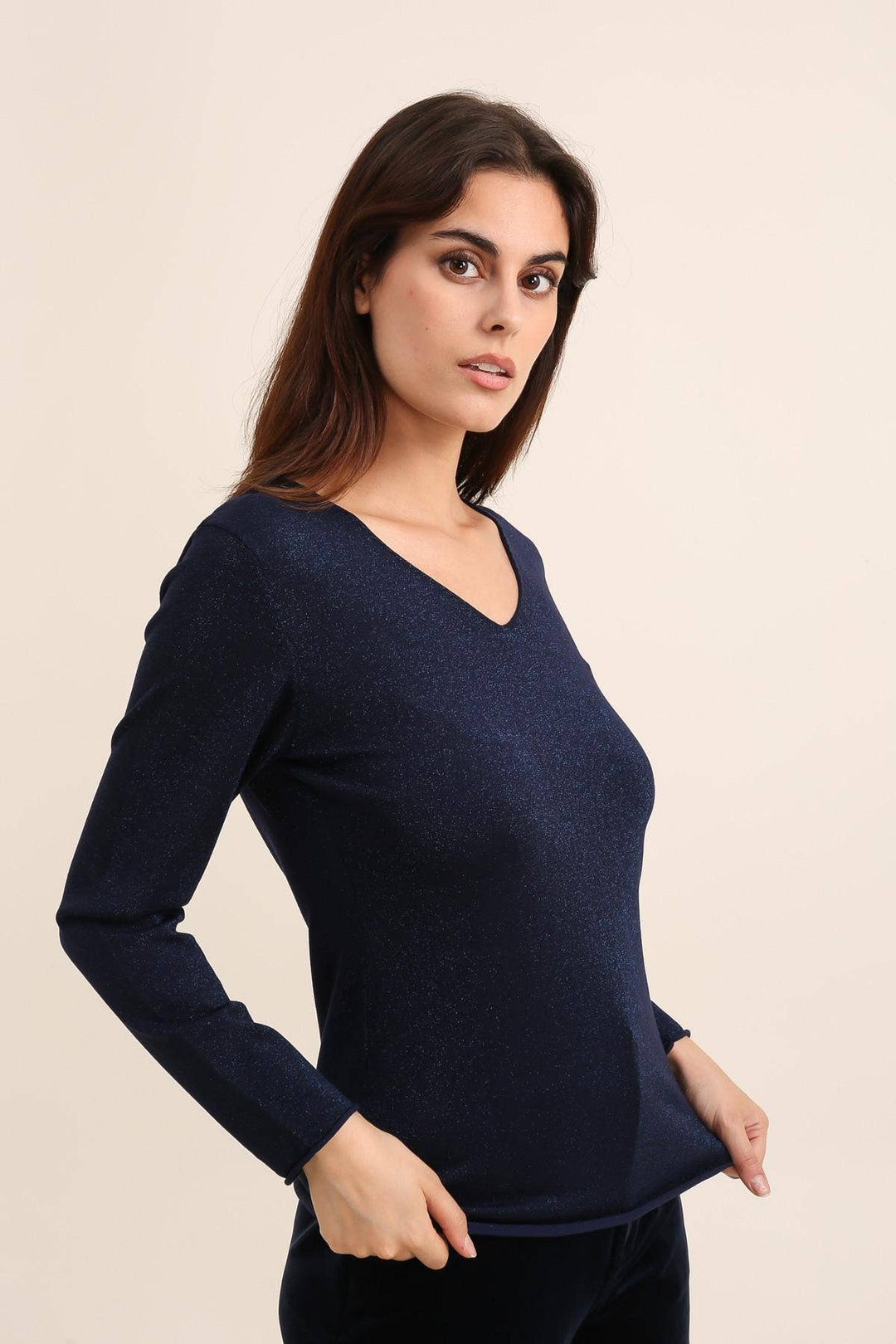 Tencel Lurex V-Neck Shimmer Sweater