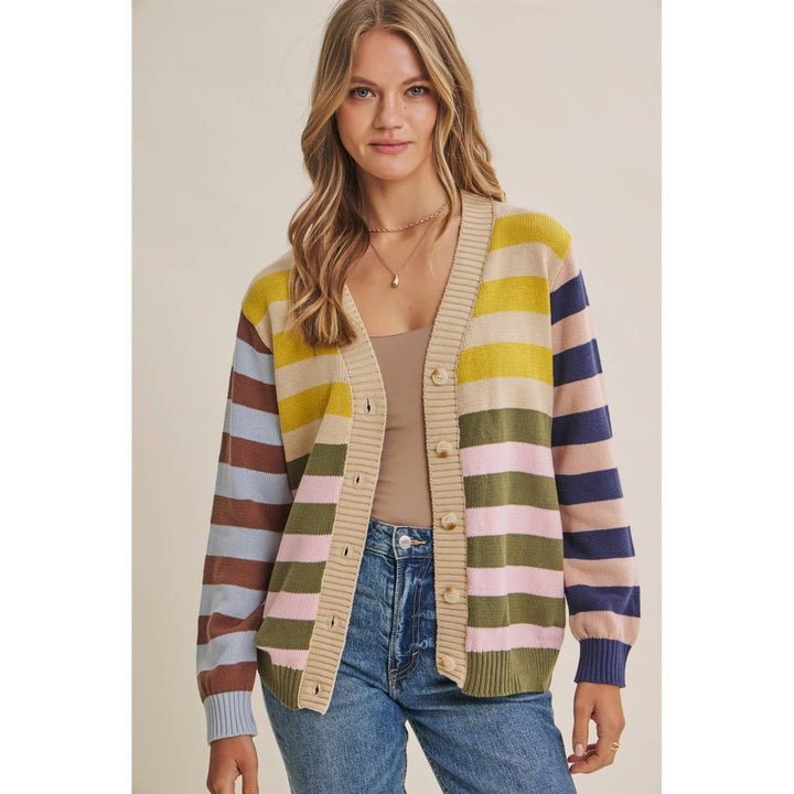 Playful Color Story Multi Color Stripe Button Down Cardigan