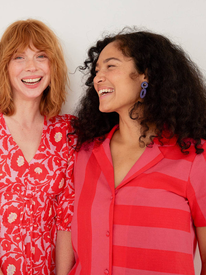 Camp Shirt Pink Red Linen Cotton