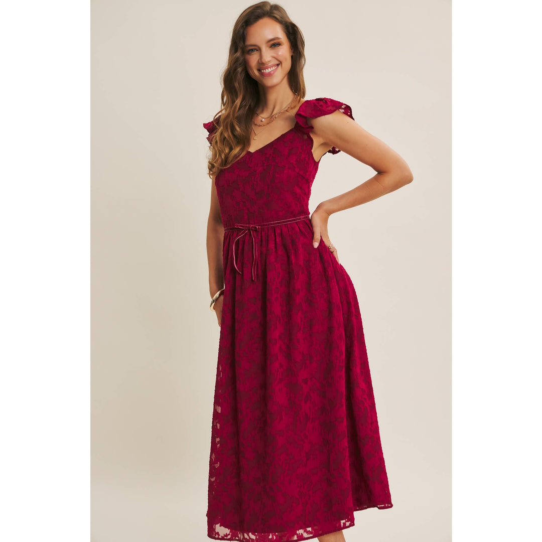 Rich in Texture Velvet Waist Jacquard Midi Dress