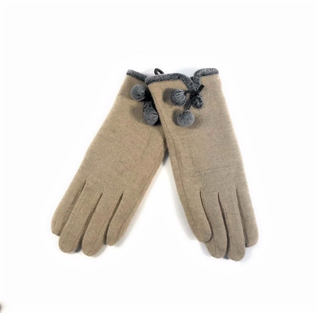 Wool Blend Glove with Pom Pom Trim