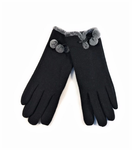 Wool Blend Glove with Pom Pom Trim