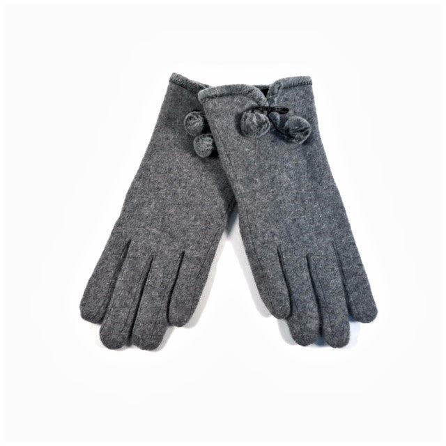 Wool Blend Glove with Pom Pom Trim