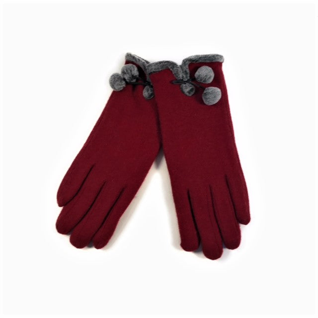 Wool Blend Glove with Pom Pom Trim