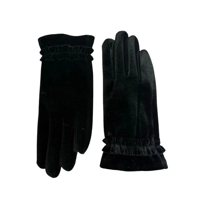 Stretch Velvet Glove W/Ruffle Trim