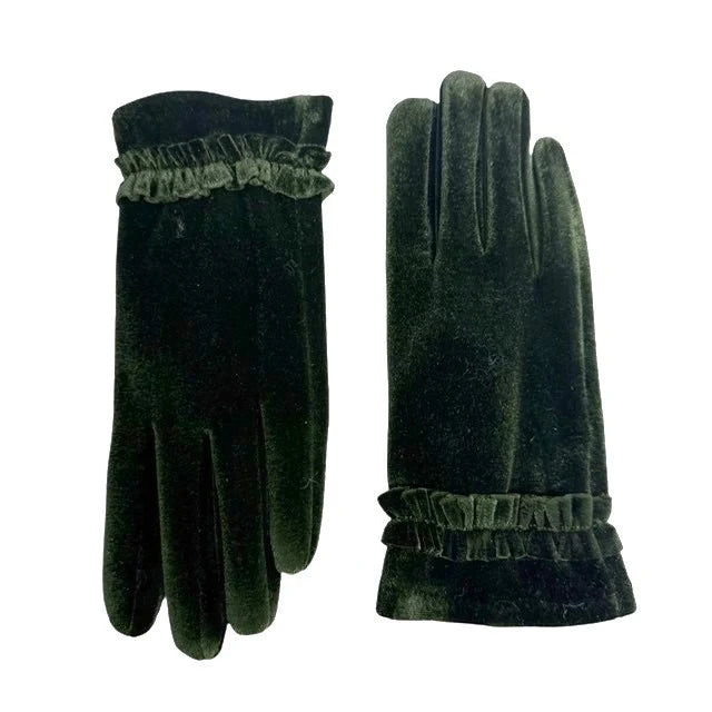 Stretch Velvet Glove W/Ruffle Trim