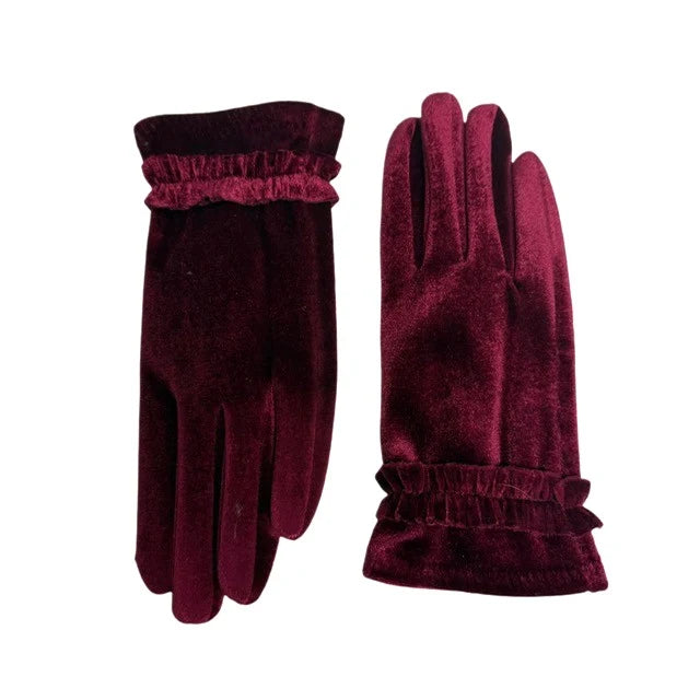 Stretch Velvet Glove W/Ruffle Trim