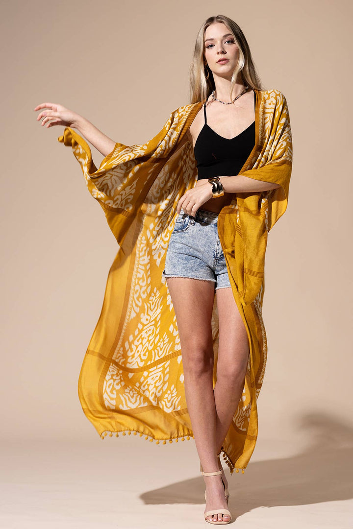 Damask Print Kimono with Sleeves