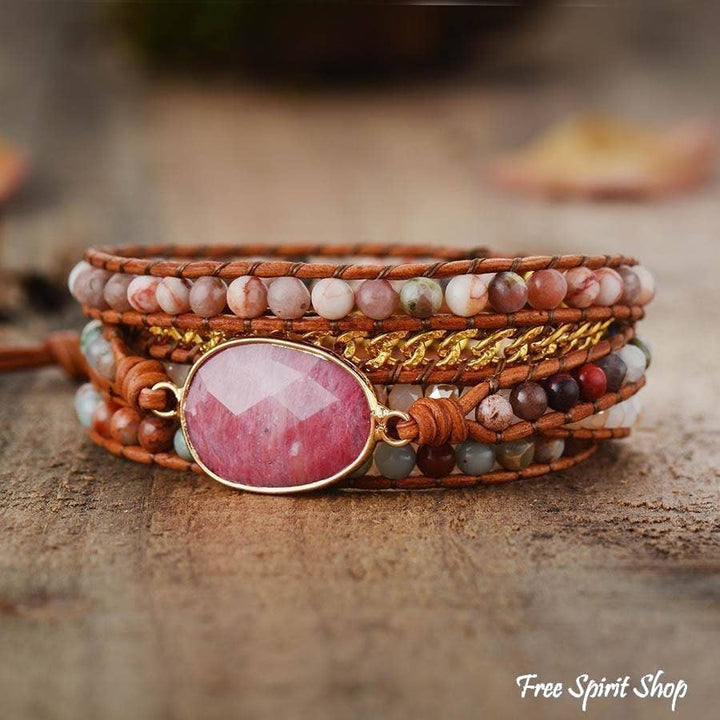 Rhodonite King Jasper & Pink Aventurine Wrap Bracelet