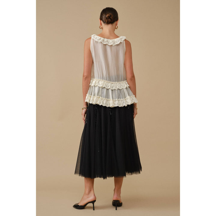Ethereal Glamour Sequin Panelled Tulle Midi Skirt