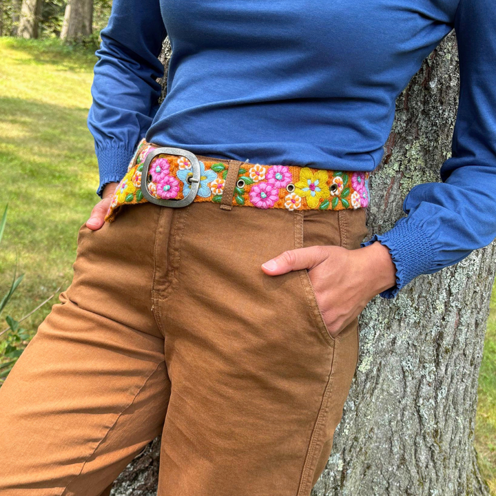 In the Garden Floral Embroidered Wool Belt