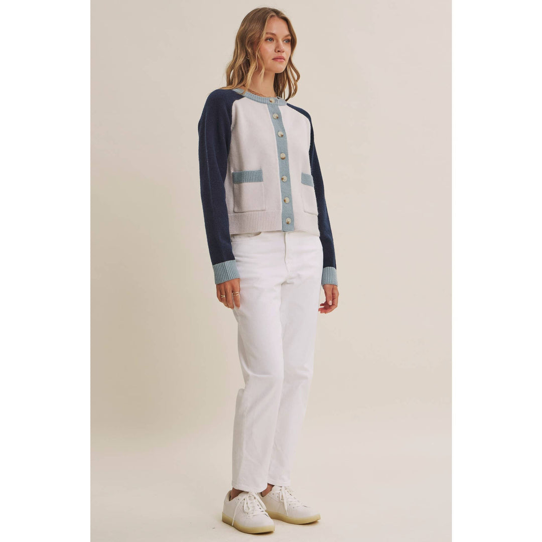 Morning Light Cafe Wool Blend Color Block Cardigan