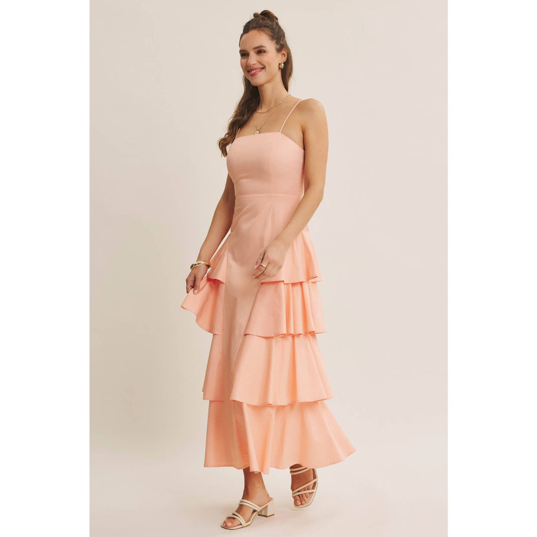 Clean Lines Meets Playful Side-Tiered Ruffle Maxi Dress