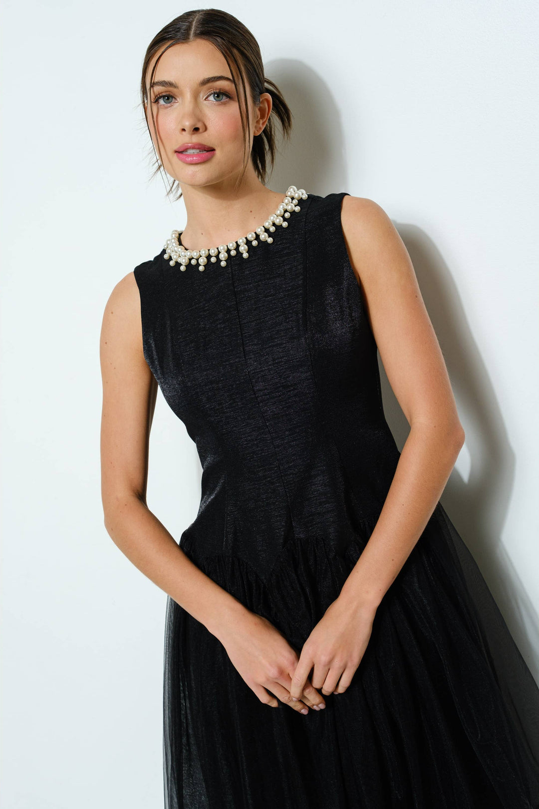 black sheer pearl dress Sheer Perfection Pearl and Sparkle Overlay Dress