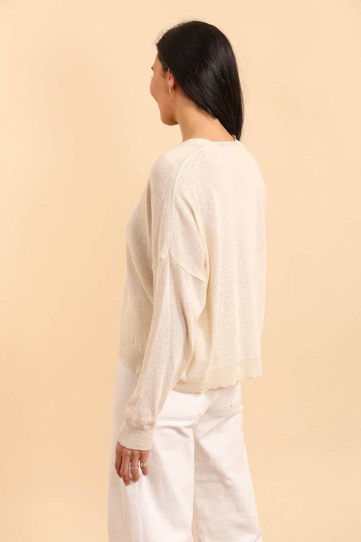 V-neck Buttoned Cardigan in 100% Cotton