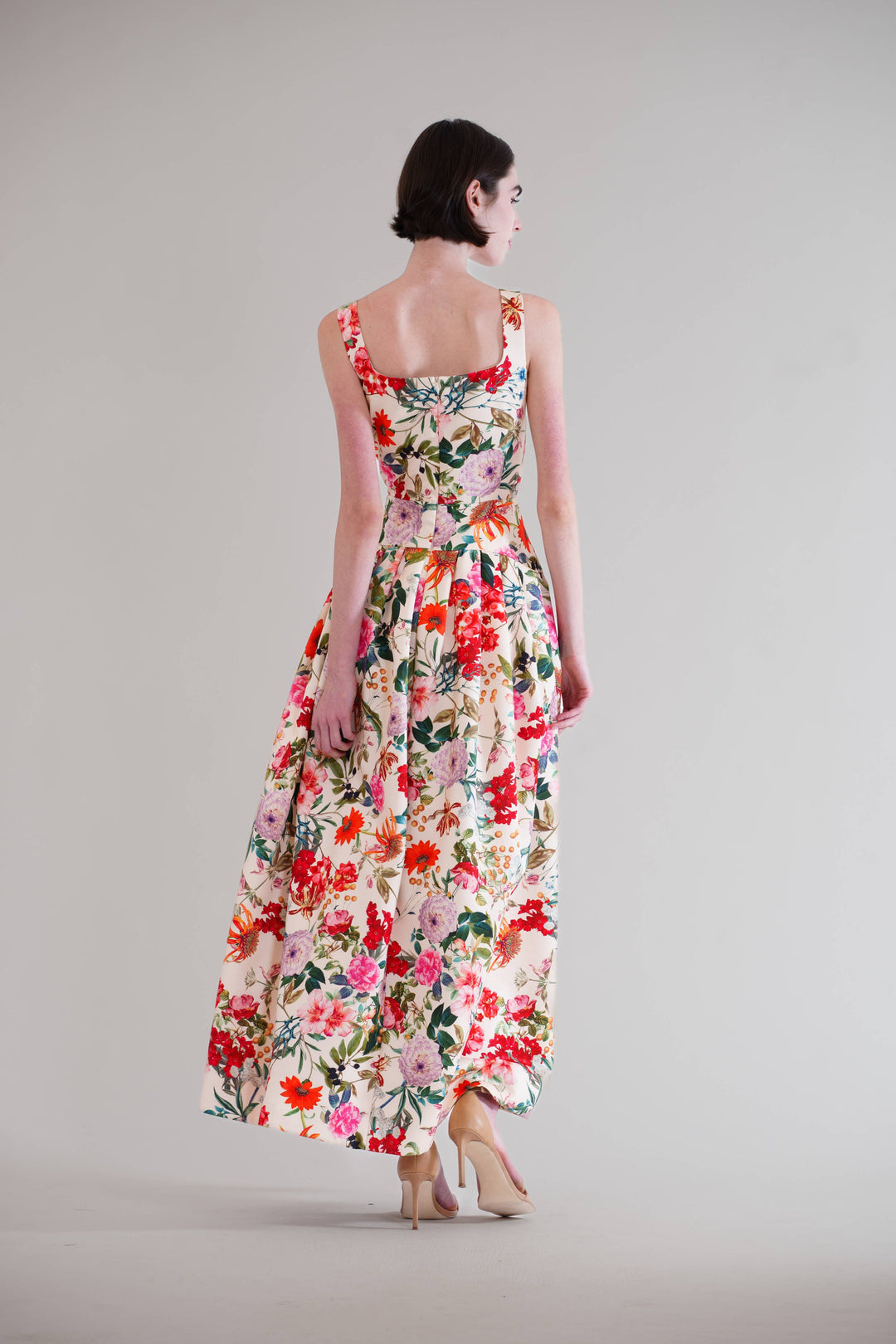 Square Neck Drop Waist W/Pleated Long Dress