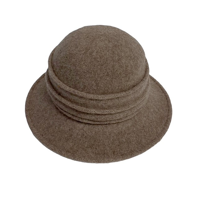 Boiled Wool Brim Hat With Pleated Crown