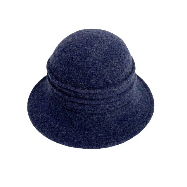 Boiled Wool Brim Hat With Pleated Crown
