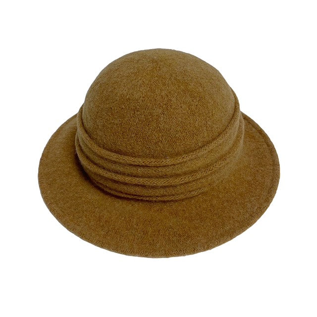 Boiled Wool Brim Hat With Pleated Crown