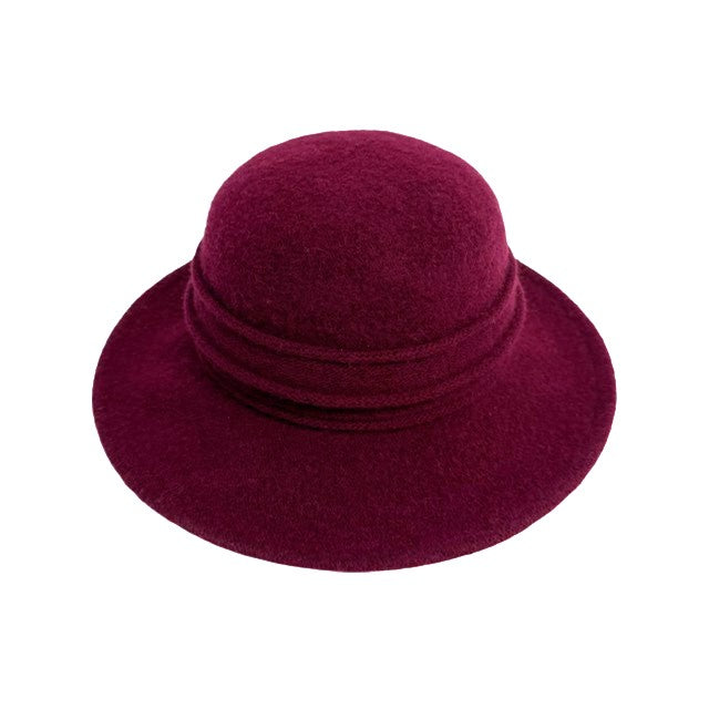 Boiled Wool Brim Hat With Pleated Crown