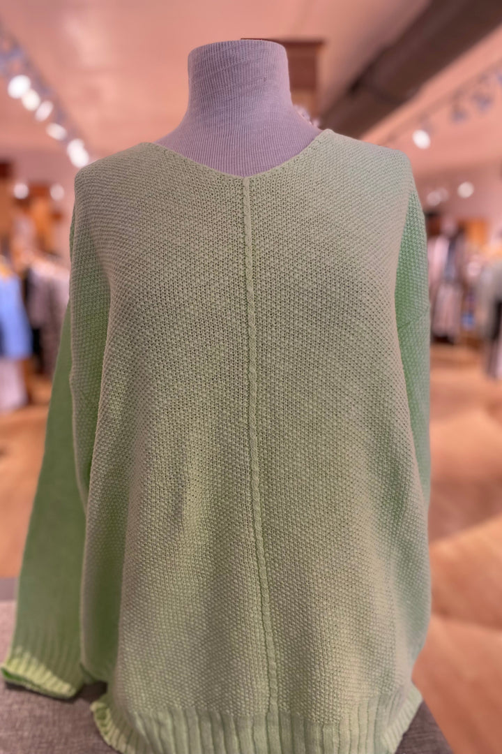 Center Seam V-Neck Seed Stitch Sweater