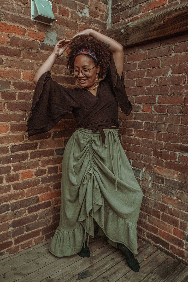 Boho Cinch Ruffle Skirt Organic Cotton Bamboo, Bohemian 